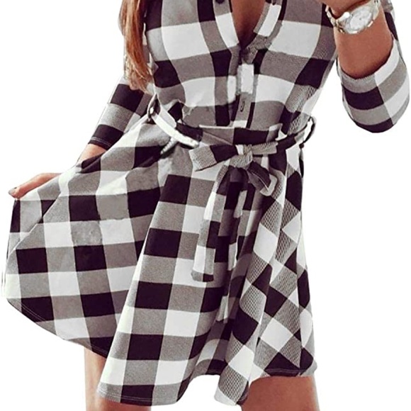 Womens Black and White Plaid Tie Front Dress sz small - Picture 1 of 5
